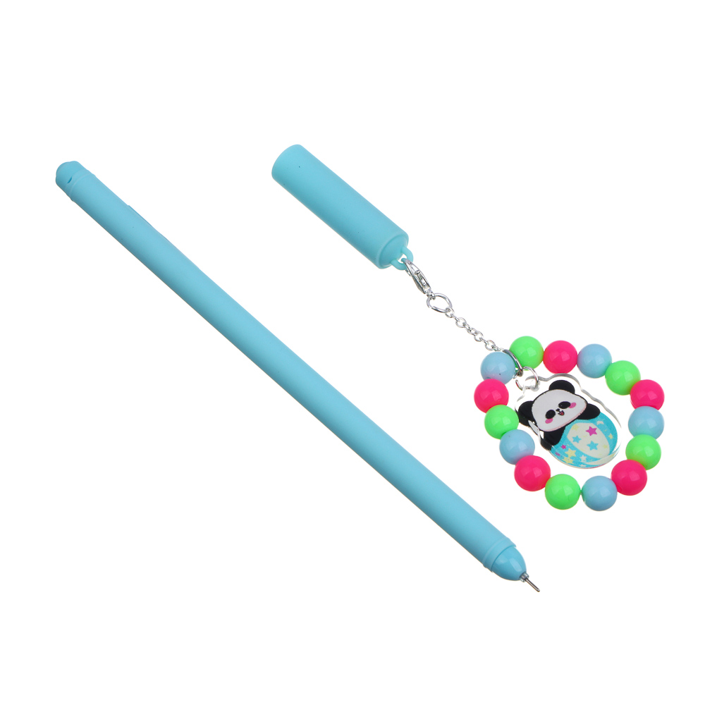 Ручка гелевая черная, с браслетом и фигуркой панды, 4 дизайна, арт.№ 591-265