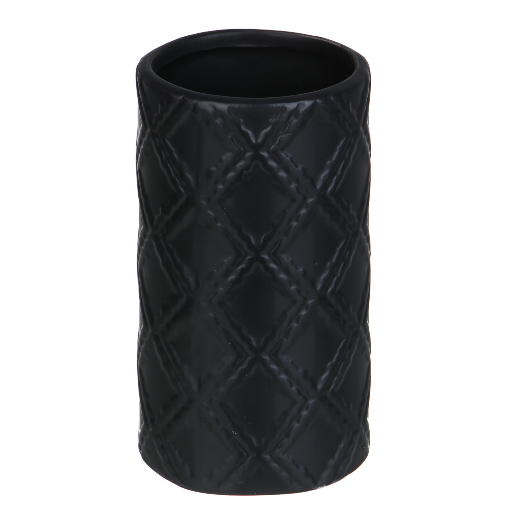 VETTA Стакан для ванной комнаты, керамика, 7x7x13 см, ромбы, черный матовый, арт.№ 478-196