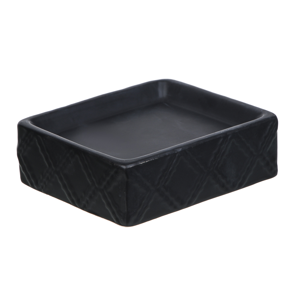 VETTA Мыльница, керамика, 11x9,5x3,5 см, ромбы, черный матовый, арт.№ 478-197