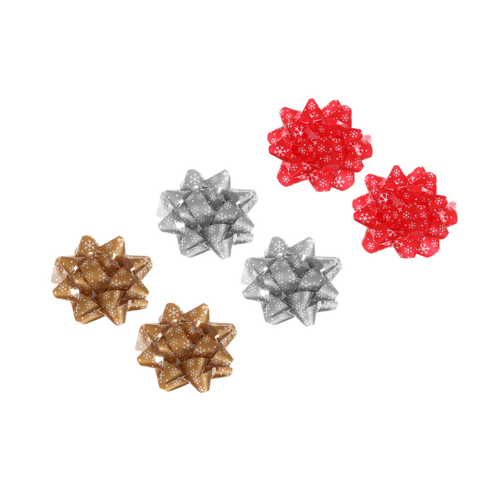 Набор бантов тм СНОУ БУМ принт снежинки, 10 см, 2 шт на подложке, ПП, 3 диз., арт.№ 505-155