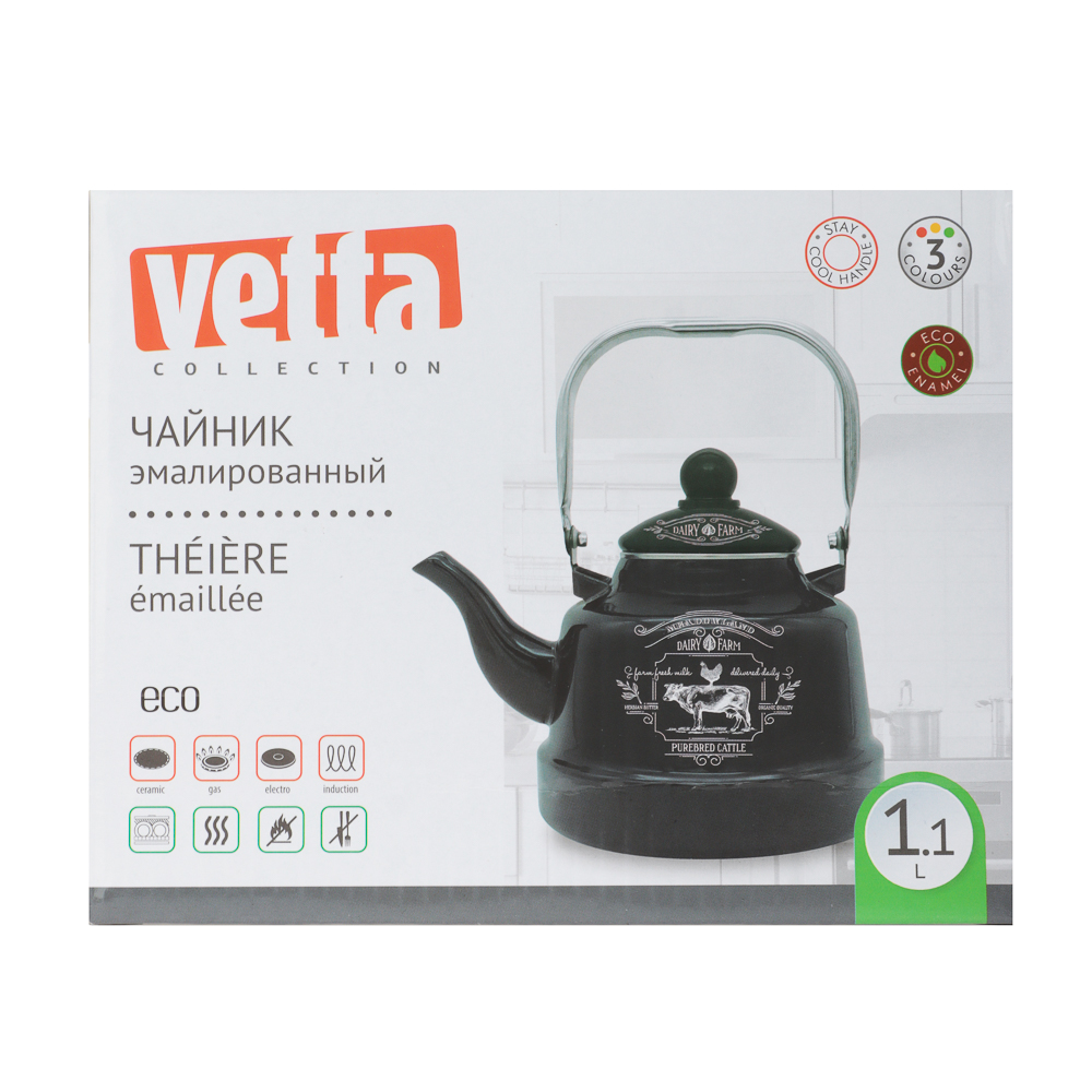 VETTA Ранчо Чайник эмалированный 1,1 л, 3 дизайна, индукция, арт.№ 894-484