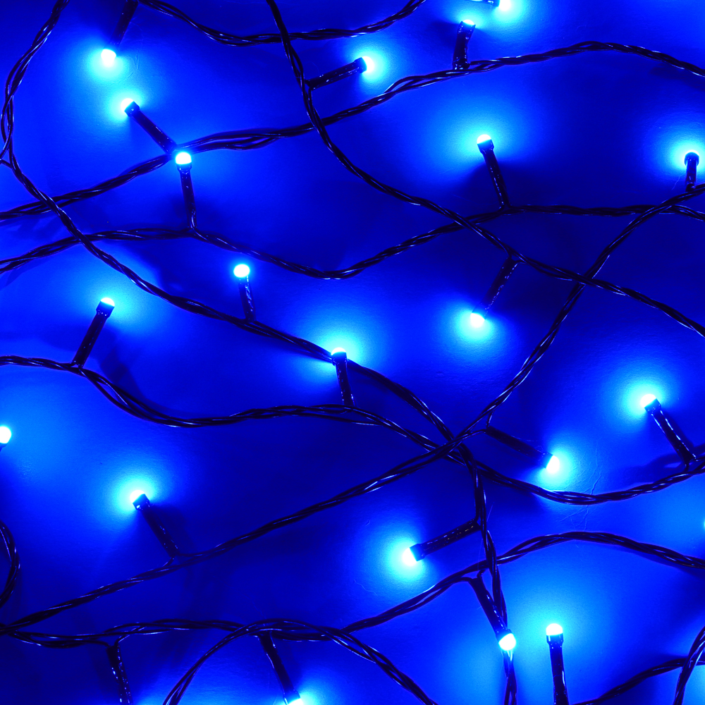 Гирлянда вьюн катушка 50 м СНОУ БУМ, 500 LED ламп, синее свечение (8 режимов), ПВХ чёрный, 220В, арт.№ 384-230