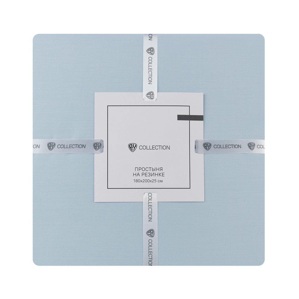 BY COLLECTION Простыня на резинке 180х200х25см, 100% хлопок, небесно-голубой, арт.№ 432-057