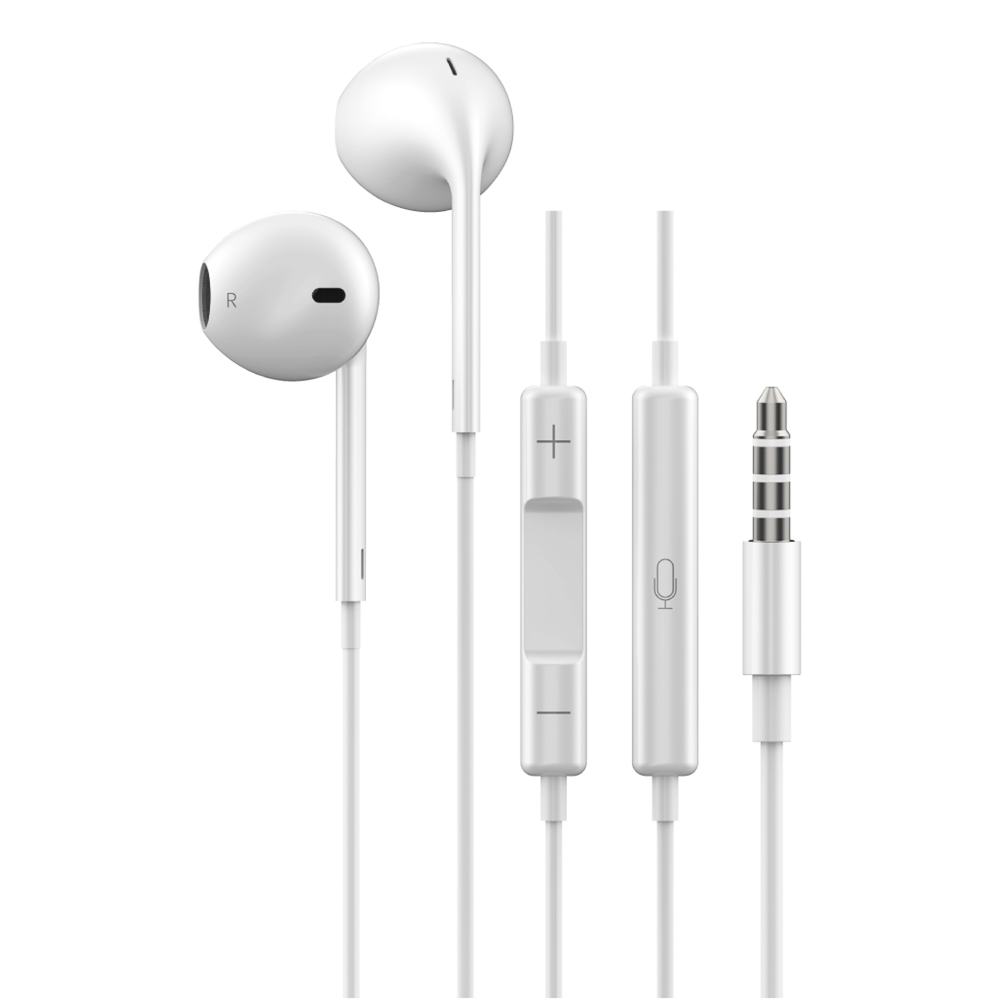 Наушники проводные вкладыши с микрофоном BY Space, jack 3.5мм, 120см, белый, арт.№ 410-151