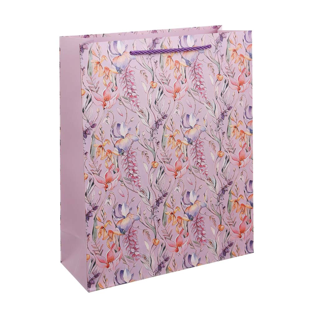 Пакет подарочный бумажный тм LADECOR, L 26x32x10 см, "Цветы" арт 2, 4 дизайна, арт.№ 507-483