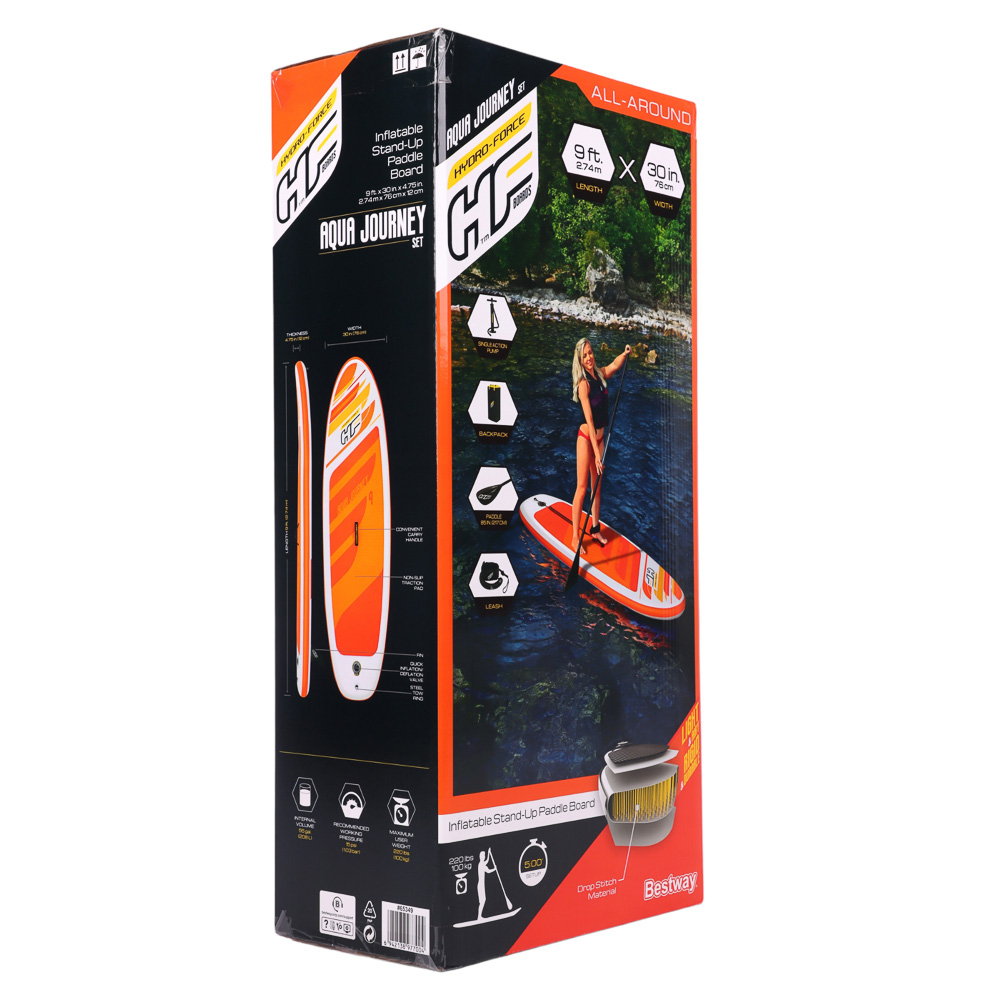 BESTWAY Набор AQUA JOURNEY, (весло, руч. насос, рюкзак, трос, плавник), 274х76х12см, 65349, арт.№ 813-001