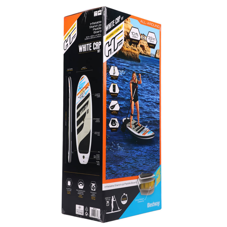 BestWay SUP-доска ВАЙТ-КЭП (весло, руч. насос, рюкзак, трос, плавник) 3,05м*84см*12см, 65342, арт.№ 813-002