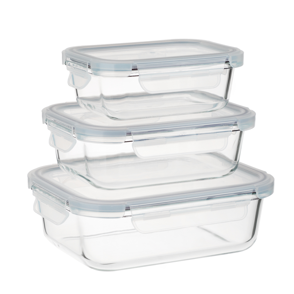 VETTA Набор контейнеров для продуктов на защелках 3пр, 370мл, 600мл, 1000мл, жаропрочное стекло, арт.№ 825-039