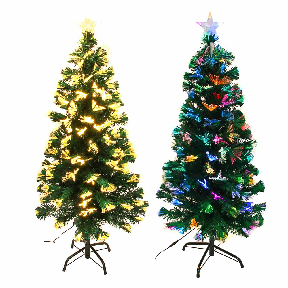 СНОУ БУМ Ель с оптоволокном в виде цветка, зеленая, LED, мультицвет, шампань, 120 см, арт.№ 387-017