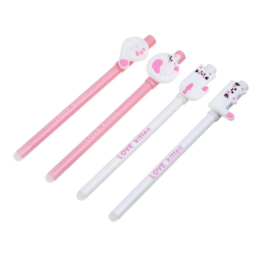 Ручка гелевая "пиши-стирай" синяя, фигурка в форме котика, 4 дизайна, арт.№ 591-270