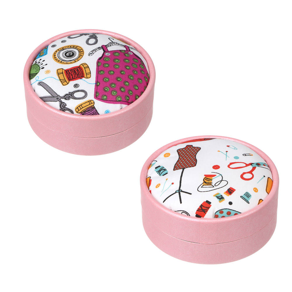 Набор швейных принадлежностей в круглом корпусе, d8,5х4,5см, 21 предмет, 2 дизайна, арт.№ 308-409