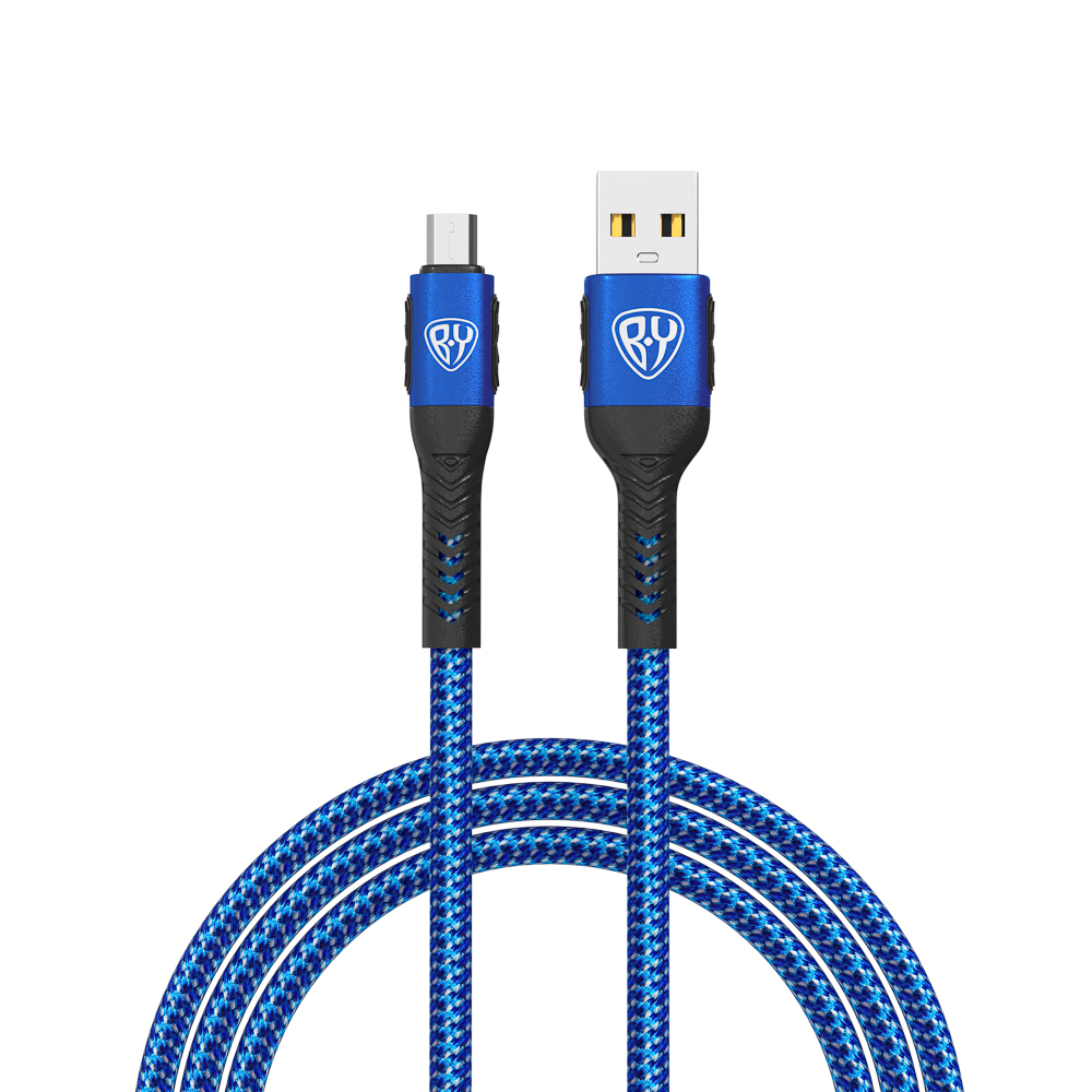 Кабель для зарядки USB(A)-microUSB BY Silky, 1м, Быстрая зарядка 3А, QC, PD 20Вт, тканевый, синий, арт.№ 931-060